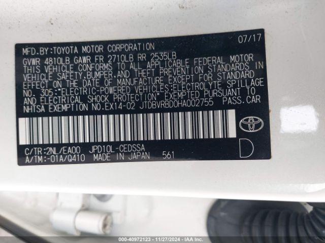 JTDBVRBD0HA002755 Toyota Mirai