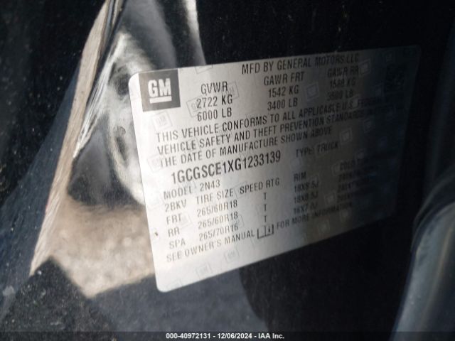 1GCGSCE1XG1233139 Chevrolet Colorado Lt