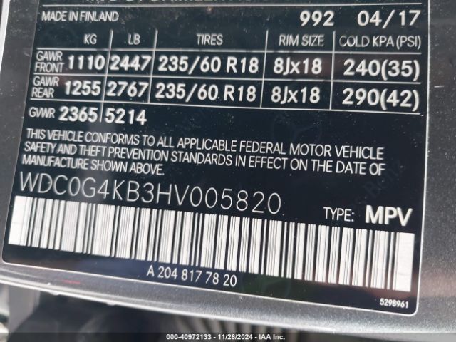 WDC0G4KB3HV005820 Mercedes-Benz Glc 300 4matic