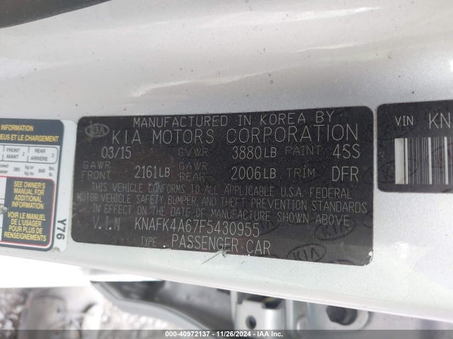KNAFK4A67F5430955 KIA FORTE LX