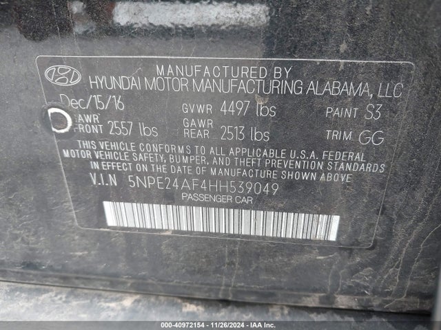 Hyundai SONATA SE 2017 5NPE24AF4HH539049 Image 9