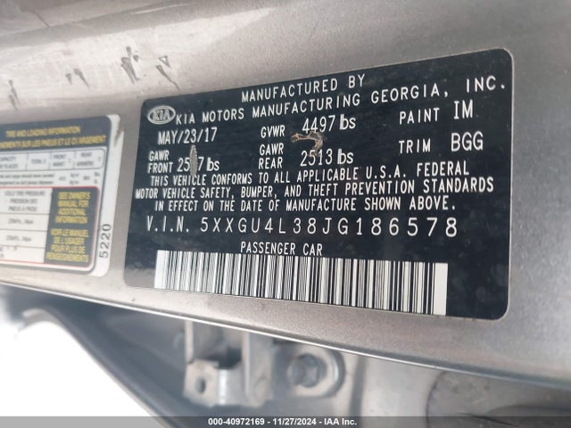 KIA OPTIMA EX 2018 5XXGU4L38JG186578 Image 9