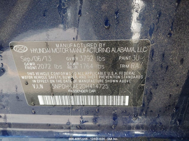 Продаж на аукціоні авто 2013 Hyundai Elantra Gls, vin: 5NPDH4AE2DH414725, номер лоту: 40972205
