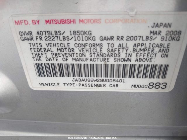 2009 MITSUBISHI LANCER JA3AU86W29U008401 Photo 8