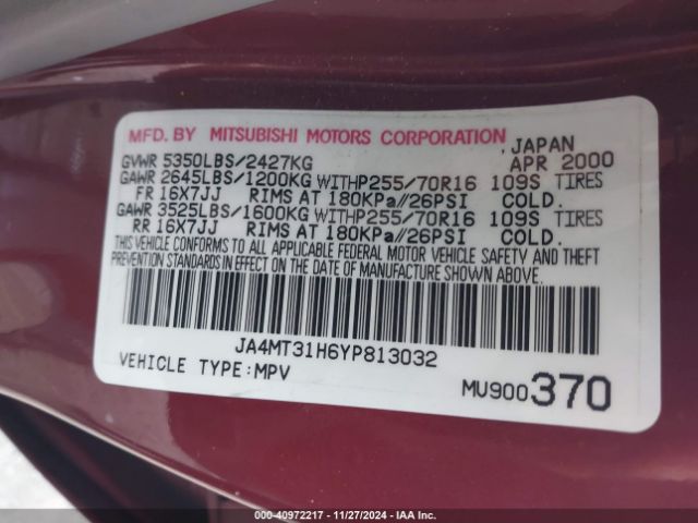 2000 MITSUBISHI MONTERO SPORT JA4MT31H6YP813032 Photo 8