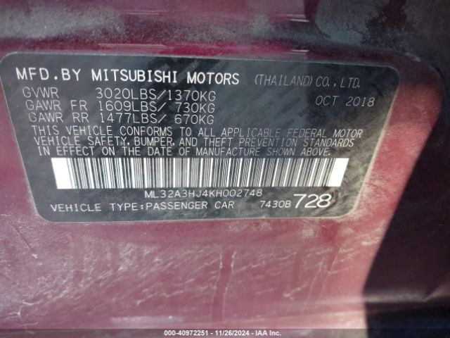 2019 MITSUBISHI MIRAGE ML32A3HJ4KH002748 Photo 8