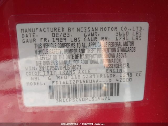 3N1CP5CV0PL514671 Nissan Kicks Sv Xtronic Cvt