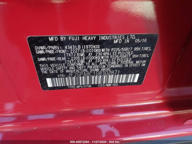JF2GPABC1G8302871 Subaru Crosstrek 2.0i Premium