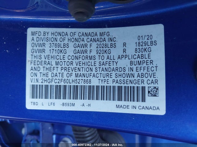 Honda Civic Lx 2020 2HGFC2F60LH527868 Image 9