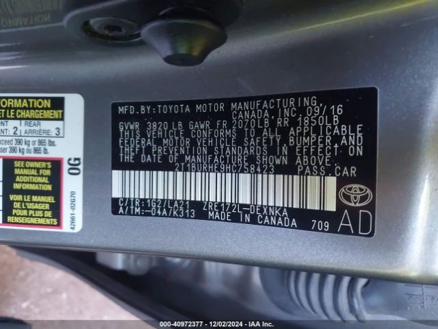 2T1BURHE9HC758423 Toyota Corolla Xle