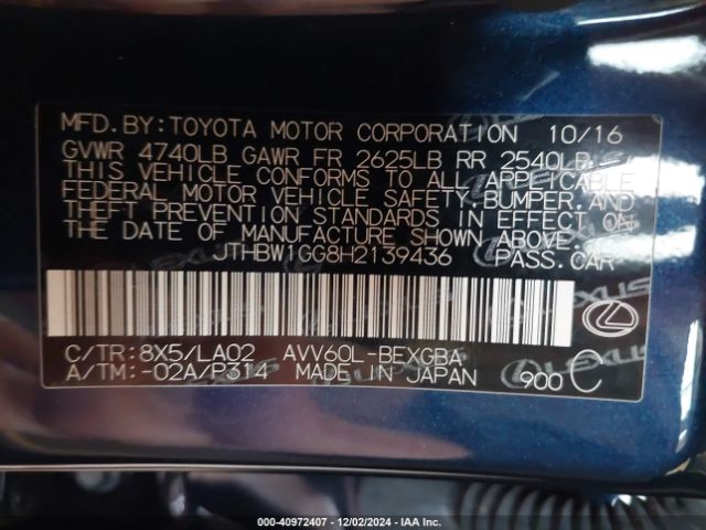 JTHBW1GG8H2139436 Lexus ES 300H