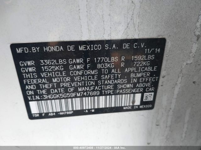 3HGGK5G59FM747689 Honda FIT LX