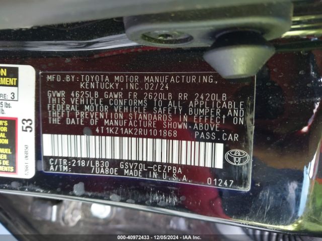 4T1KZ1AK2RU101868 Toyota Camry Xse V6