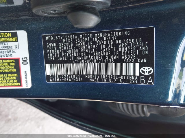 Toyota COROLLA LE 2017 5YFBURHE0HP711135 Image 9