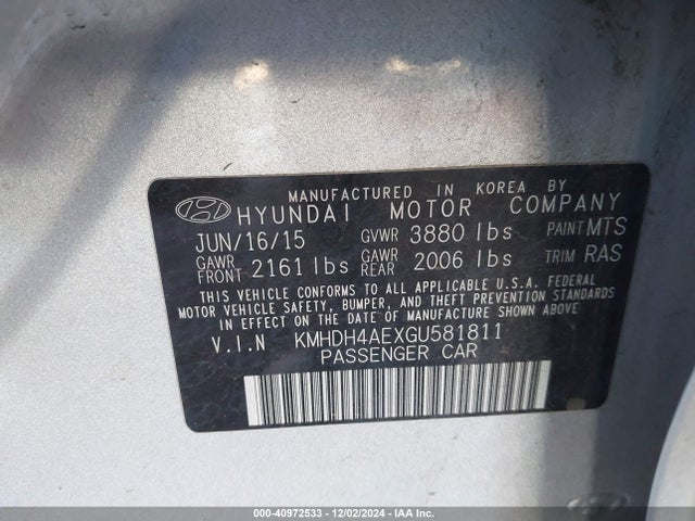 Hyundai ELANTRA SE 2016 KMHDH4AEXGU581811 Image 9