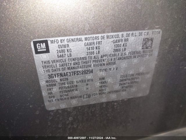 3GYFNAE37FS528294 Cadillac Srx Standard