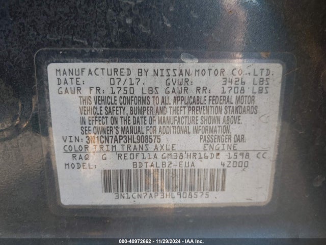 Nissan Versa 1.6 Sv 2017 3N1CN7AP3HL908575 Image 9