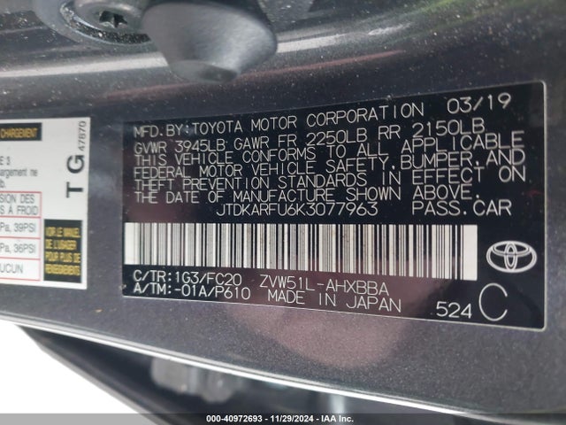 Toyota Prius L Eco 2019 JTDKARFU6K3077963 Image 9