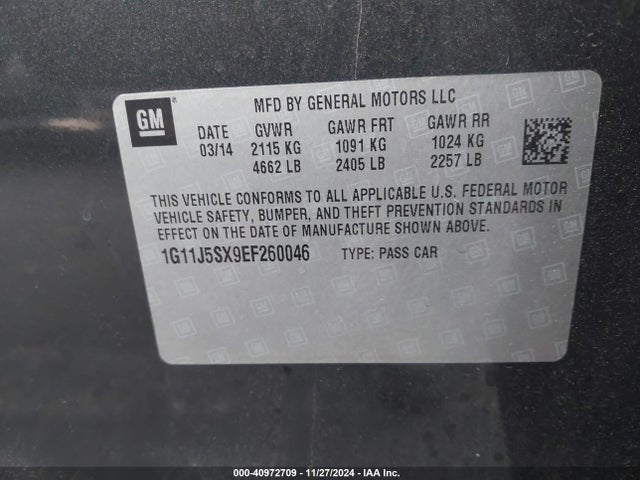 Chevrolet Malibu 2lz 2014 1G11J5SX9EF260046 Image 9