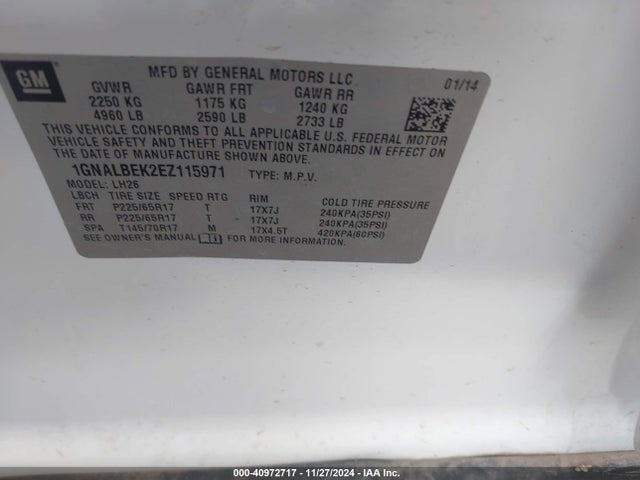 Chevrolet EQUINOX 1LT 2014 1GNALBEK2EZ115971 Image 9