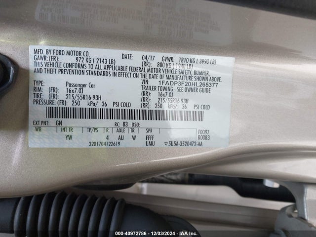 Ford FOCUS SE 2017 1FADP3F20HL265377 Image 9