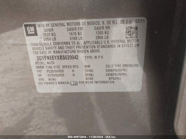 2011 CADILLAC SRX 3GYFNEEYXBS629942 Photo 8