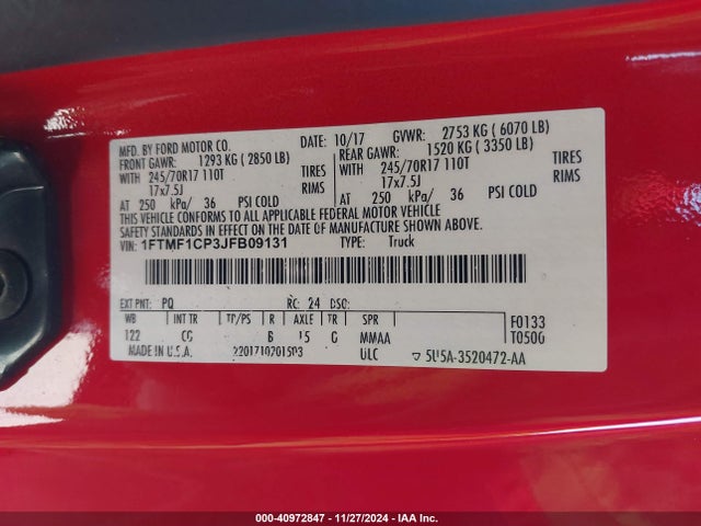Ford F-150 Xl 2018 1FTMF1CP3JFB09131 Image 9