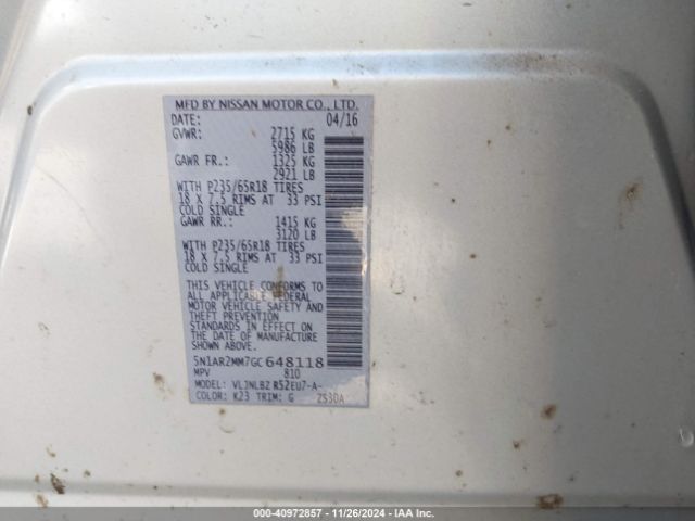 5N1AR2MM7GC648118 Nissan Pathfinder Platinum/s/sl/sv
