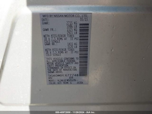 5N1AR2MM0FC677748 Nissan Pathfinder Sl