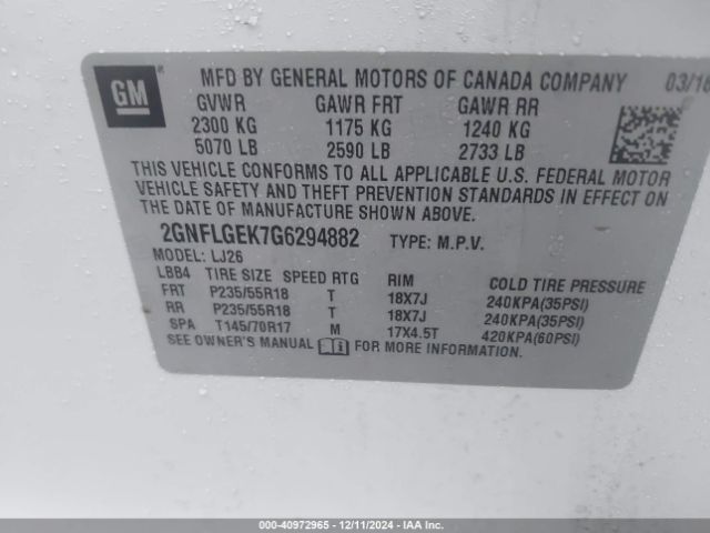 2GNFLGEK7G6294882 Chevrolet Equinox Ltz