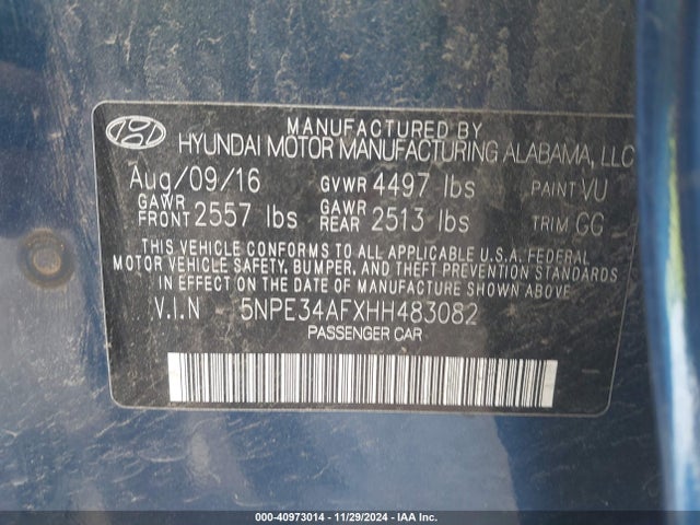 Hyundai Sonata Limited 2017 5NPE34AFXHH483082 Image 9