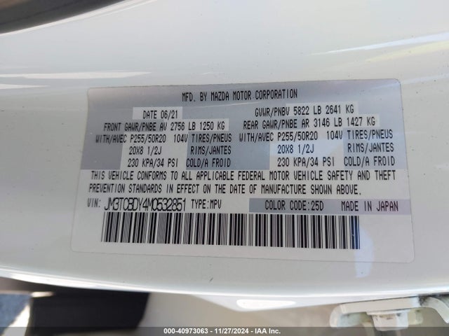 JM3TCBDY4M0532851 Mazda Cx-9 Grand Touring