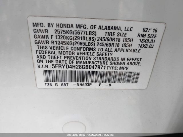 5FRYD4H28GB047971 Acura Mdx Acurawatch Plus Package