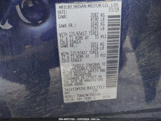 Nissan ROGUE S 2019 5N1AT2MT2KC801702 Image 9