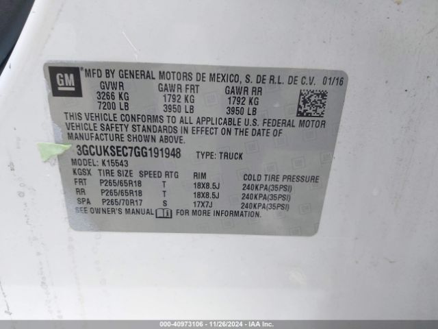 3GCUKSEC7GG191948 Chevrolet Silverado 1500 1lz