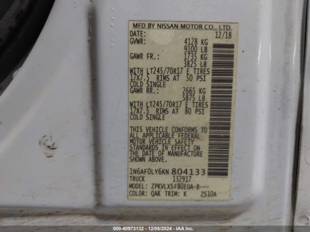 1N6AF0LY6KN804133 Nissan Nv Cargo Nv2500 Hd Sv V8