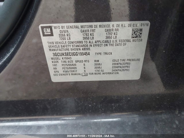 Chevrolet Silverado 1500 2lz 2016 3GCUKSEC0GG199454 Image 9