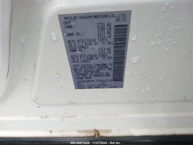 5N1AR2MN3FC704319 Nissan Pathfinder Platinum