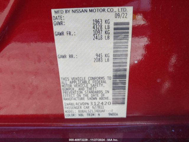 1N4BL4CV0PN312420 Nissan Altima Sr Fwd