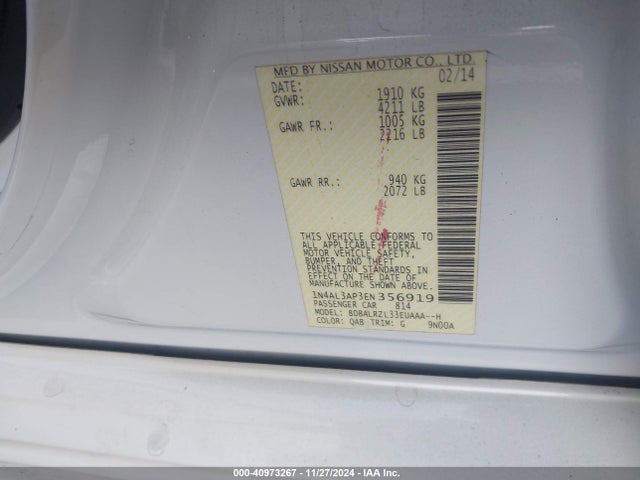 Nissan Altima 2.5 S 2014 1N4AL3AP3EN356919 Image 9