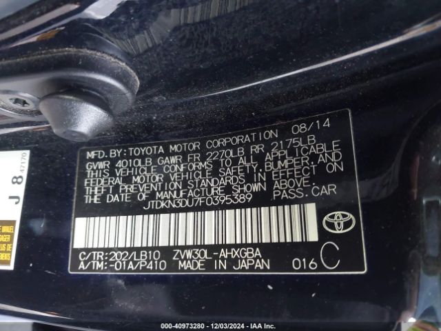 JTDKN3DU7F0395389 Toyota Prius Four