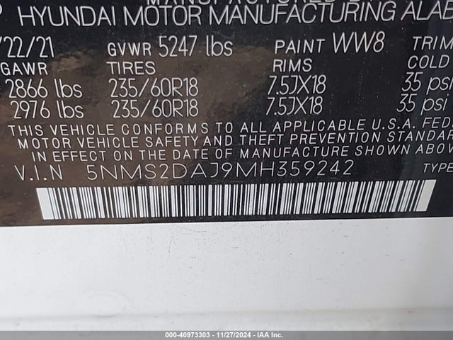 Hyundai Santa Fe Sel 2021 5NMS2DAJ9MH359242 Image 9