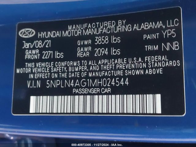 5NPLN4AG1MH024544 Hyundai ELANTRA SEL