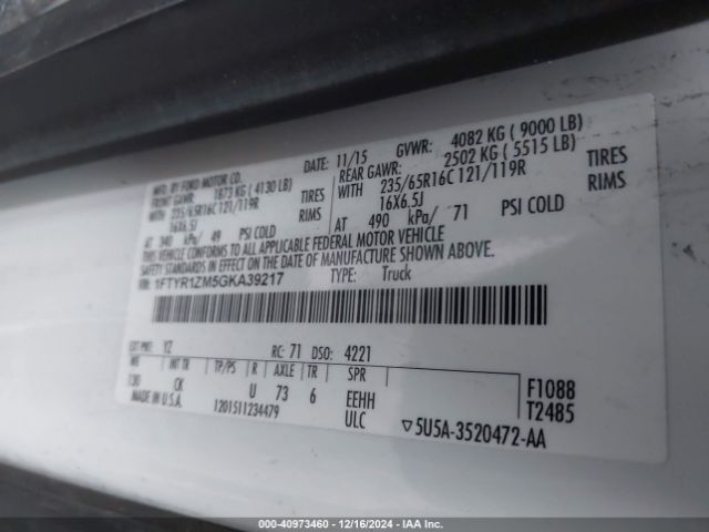 1FTYR1ZM5GKA39217 Ford Transit-250