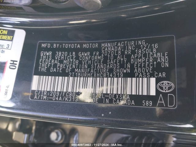 2T1BURHEXHC814319 Toyota Corolla L/le/xle/se/xse