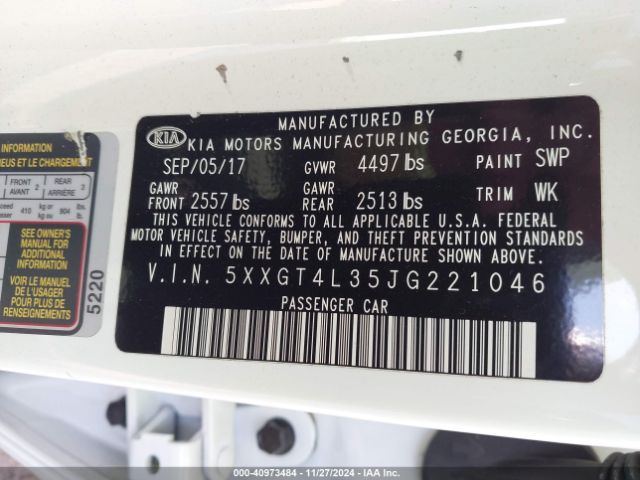 5XXGT4L35JG221046 KIA Optima S