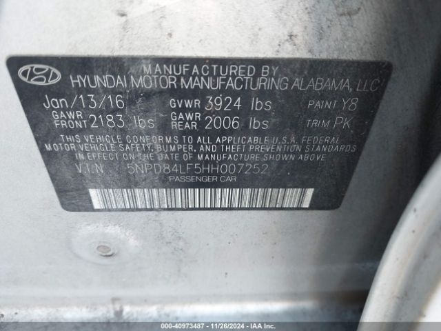 5NPD84LF5HH007252 Hyundai ELANTRA SE