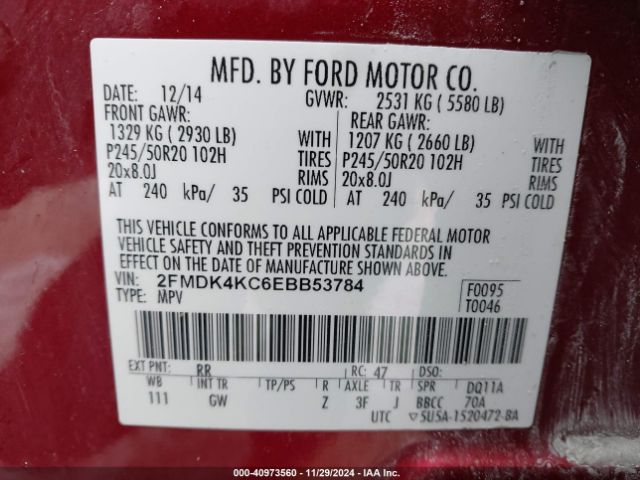 2FMDK4KC6EBB53784 Ford Edge Limited
