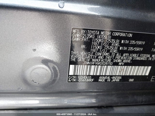 Toyota Rav4 Limited 2019 JTMN1RFV6KD028150 Image 9