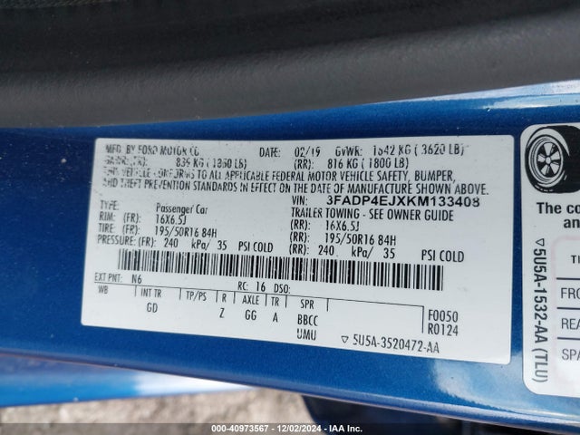 Ford FIESTA SE 2019 3FADP4EJXKM133408 Image 9